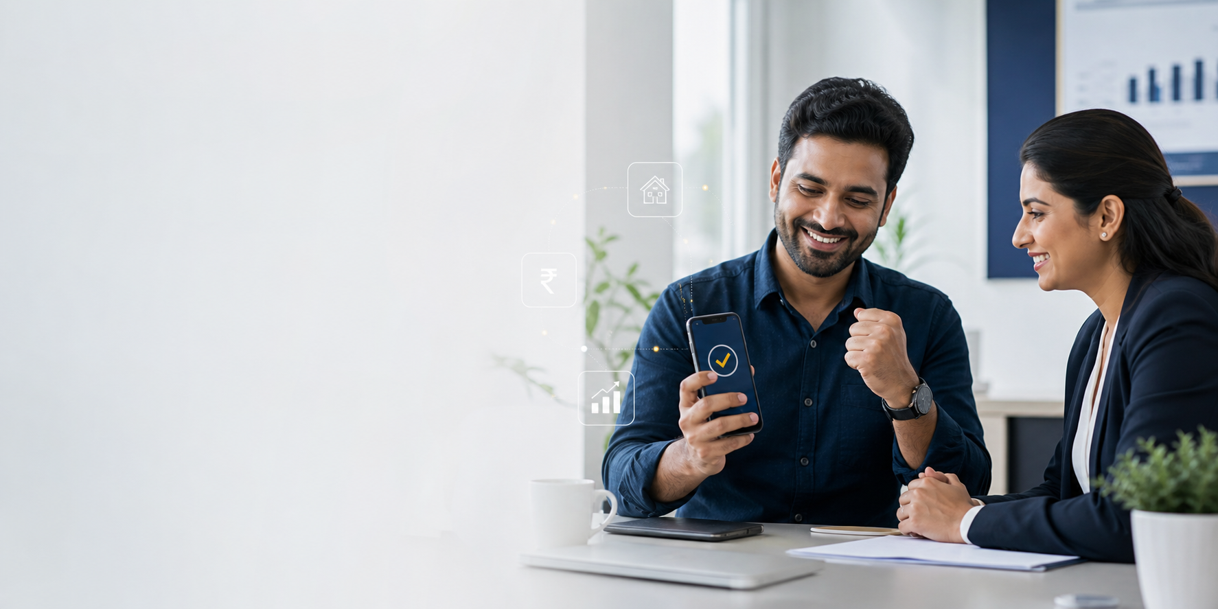 Customer reviewing a loan approval with a finance consultant